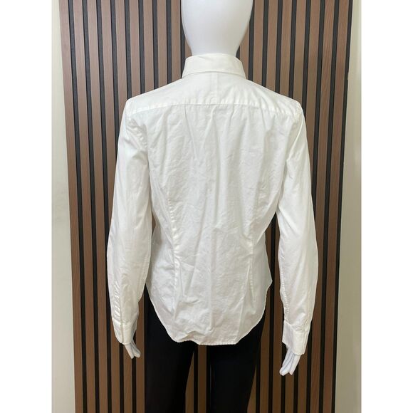 Lauren Ralph Lauren Women's M White Button-Up Cotton Shirt Ruffle Front Wedding - Picture 2 of 9